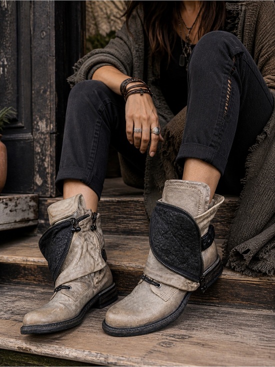 A.S.98 Other - A.S.98 Distressed Leather Moto Boots Avant Garde Lagenlook Combat Ankle 8.5 39